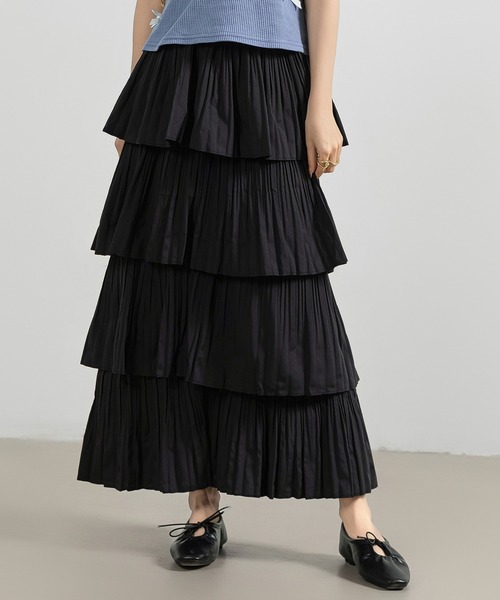 DAY CLOSET（デイ クローゼット）の「【通気性有】主役級にコーデ華やぐ。ボリューム プリーツ ティアード フリル スカート レディース（スカート・レディース・ホワイト/ブラック・ONE SIZE）」の19枚目の写真