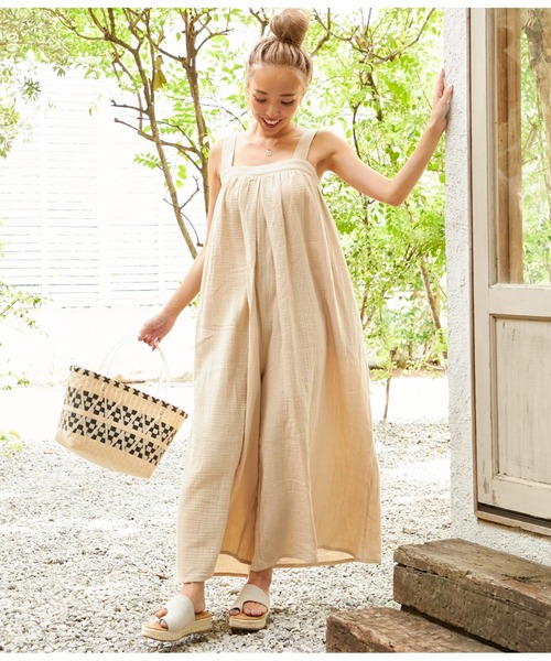 anap mimpi(アナップミンピ)の「Wガーゼリラックスベアオールインワン(つなぎ/オールインワン・レディース・サックスブルー/ベージュ系その他/ブラック・FREE)」の5枚目の写真
