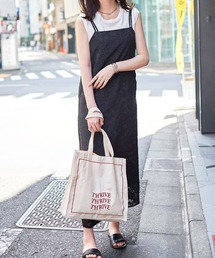 シアー花柄 ダブルストラップキャミワンピース