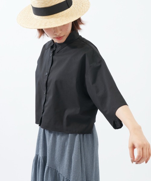 美品♡2023AW エブール ポリウールハーフシャツ 半袖シャツ ショート丈 M 美品♡2023AW エブール ポリウールハーフシャツ 半袖シャツ