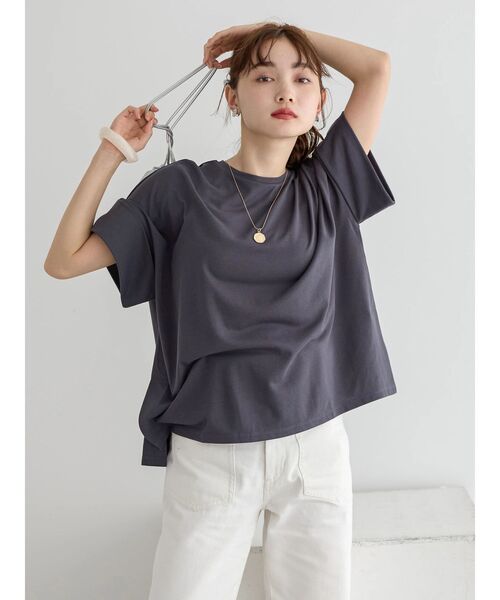 AMERICAN HOLIC（アメリカンホリック）の「袖折り返しカットプルオーバー（Tシャツ/カットソー・レディース・アイボリー/ブルー/グリーン/チャコールグレー・M/L）」の6枚目の写真