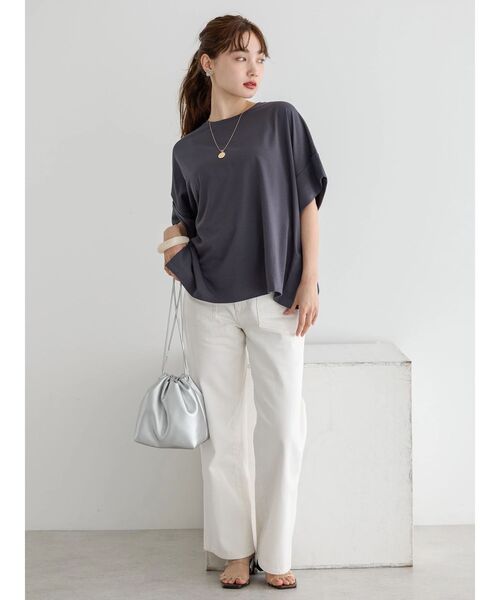 AMERICAN HOLIC（アメリカンホリック）の「袖折り返しカットプルオーバー（Tシャツ/カットソー・レディース・アイボリー/ブルー/グリーン/チャコールグレー・M/L）」の7枚目の写真