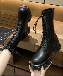 【OKUOKU 0909】厚底 レースアップ ブーツ サイドジップ付き oku-shoes-679970408809-42 U