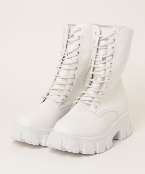 Burner（バーナー）の「【OKUOKU　0909】厚底　レースアップ　ブーツ　サイドジップ付き　oku-shoes-679970408809-42 U（ブーツ・レディース・ホワイト/ブラック・36/38/40）」の10枚目の写真
