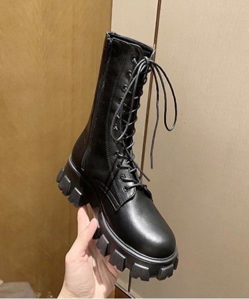Burner（バーナー）の「【OKUOKU　0909】厚底　レースアップ　ブーツ　サイドジップ付き　oku-shoes-679970408809-42 U（ブーツ・レディース・ホワイト/ブラック・36/38/40）」の8枚目の写真