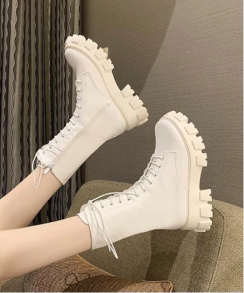 Burner（バーナー）の「【OKUOKU　0909】厚底　レースアップ　ブーツ　サイドジップ付き　oku-shoes-679970408809-42 U（ブーツ・レディース・ホワイト/ブラック・36/38/40）」の5枚目の写真
