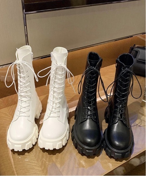 Burner（バーナー）の「【OKUOKU　0909】厚底　レースアップ　ブーツ　サイドジップ付き　oku-shoes-679970408809-42 U（ブーツ・レディース・ホワイト/ブラック・36/38/40）」の9枚目の写真
