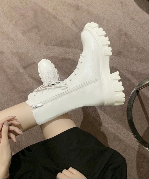 Burner（バーナー）の「【OKUOKU　0909】厚底　レースアップ　ブーツ　サイドジップ付き　oku-shoes-679970408809-42 U（ブーツ・レディース・ホワイト/ブラック・36/38/40）」の6枚目の写真