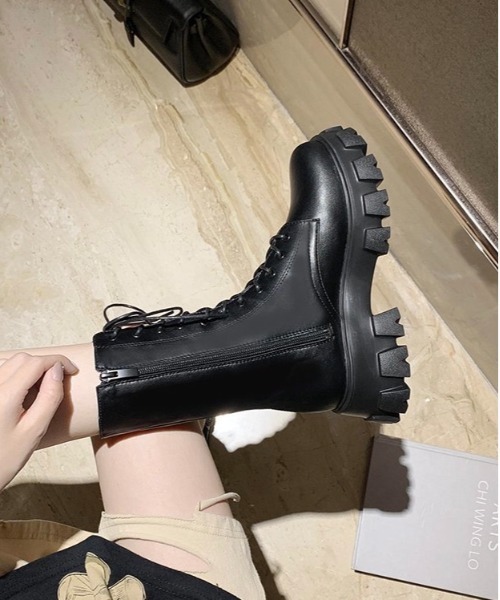 Burner（バーナー）の「【OKUOKU　0909】厚底　レースアップ　ブーツ　サイドジップ付き　oku-shoes-679970408809-42 U（ブーツ・レディース・ホワイト/ブラック・36/38/40）」の7枚目の写真