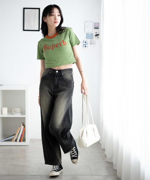 WEGO（ウィゴー）の「WEGO/リンガーロゴちびT（Tシャツ/カットソー・レディース・グリーン/マスタード/ホワイト・FREE）」の5枚目の写真