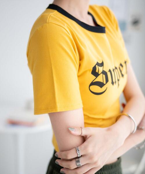 WEGO（ウィゴー）の「WEGO/リンガーロゴちびT（Tシャツ/カットソー・レディース・グリーン/マスタード/ホワイト・FREE）」の8枚目の写真