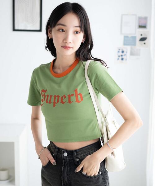 WEGO（ウィゴー）の「WEGO/リンガーロゴちびT（Tシャツ/カットソー・レディース・グリーン/マスタード/ホワイト・FREE）」の14枚目の写真