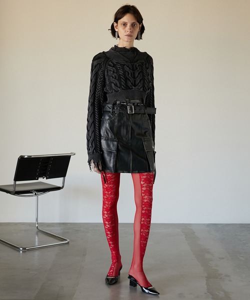 PRANK PROJECT(プランクプロジェクト)の「オーバーダイケミカルケーブルニット / Over-dye Chemical Cable Knit(Tシャツ/カットソー・レディース・ブラック/ブルー・FREE)」の3枚目の写真