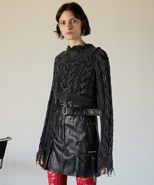 PRANK PROJECT(プランクプロジェクト)の「オーバーダイケミカルケーブルニット / Over-dye Chemical Cable Knit(Tシャツ/カットソー・レディース・ブラック/ブルー・FREE)」の5枚目の写真