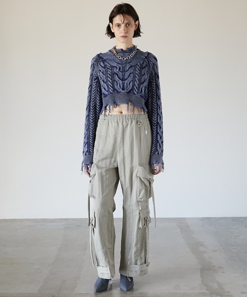 PRANK PROJECT(プランクプロジェクト)の「オーバーダイケミカルケーブルニット / Over-dye Chemical Cable Knit(Tシャツ/カットソー・レディース・ブラック/ブルー・FREE)」の4枚目の写真