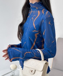 emi+ | シースルーハイネックマーブル柄シアーインナーカットソー(Tシャツ/カットソー)