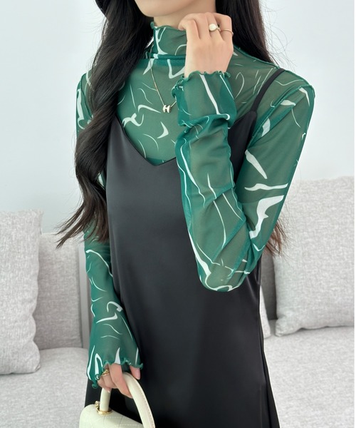 emi+(エミプラス)の「シースルーハイネックマーブル柄シアーインナーカットソー(Tシャツ/カットソー・レディース・グリーン系その他/ブラウン系その他/ブルー系その他/ブラック系その他・L/M)」の7枚目の写真