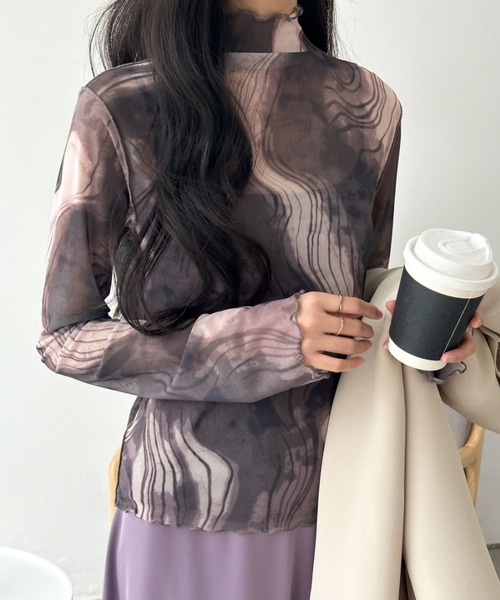 emi+(エミプラス)の「シースルーハイネックマーブル柄シアーインナーカットソー(Tシャツ/カットソー・レディース・グリーン系その他/ブラウン系その他/ブルー系その他/ブラック系その他・L/M)」の10枚目の写真