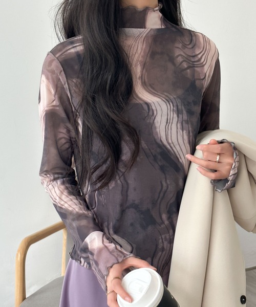 emi+(エミプラス)の「シースルーハイネックマーブル柄シアーインナーカットソー(Tシャツ/カットソー・レディース・グリーン系その他/ブラウン系その他/ブルー系その他/ブラック系その他・L/M)」の12枚目の写真