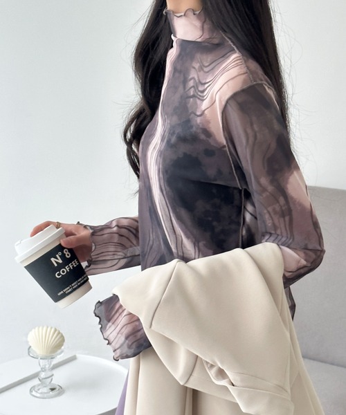 emi+(エミプラス)の「シースルーハイネックマーブル柄シアーインナーカットソー(Tシャツ/カットソー・レディース・グリーン系その他/ブラウン系その他/ブルー系その他/ブラック系その他・L/M)」の13枚目の写真