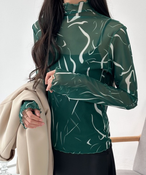 emi+(エミプラス)の「シースルーハイネックマーブル柄シアーインナーカットソー(Tシャツ/カットソー・レディース・グリーン系その他/ブラウン系その他/ブルー系その他/ブラック系その他・L/M)」の16枚目の写真