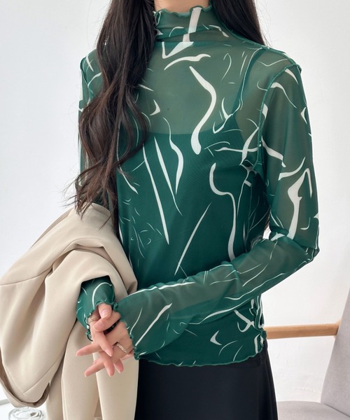 emi+(エミプラス)の「シースルーハイネックマーブル柄シアーインナーカットソー(Tシャツ/カットソー・レディース・グリーン系その他/ブラウン系その他/ブルー系その他/ブラック系その他・L/M)」の17枚目の写真