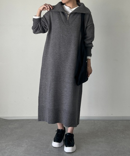 un dix cors(アンディコール)の「ジップアップワンピース(ワンピース・レディース・チャコールグレー/ブラック・FREE)」の9枚目の写真