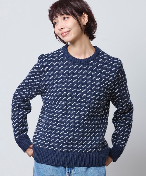 L.L.Bean（エルエルビーン）の「ビーンズ・クラシック・ラグ・ウール・セーター、クルーネック　バーズアイ 米国フィット・プチ（ニット/セーター・レディース・ホワイト系その他/ブルー系その他・X-SMALL/MEDIUM/SMALL/LARGE）」の21枚目の写真