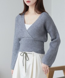 ウエストリブ カシュクールショートニット