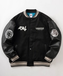 【VISION STREET WEAR/ヴィジョンストリートウェア】ワンポイントロゴ刺繍&オーバルロゴ サガラバック刺繍 リブライン メルトンスタジャン/ PUレザースタジャン/ビッグシルエット