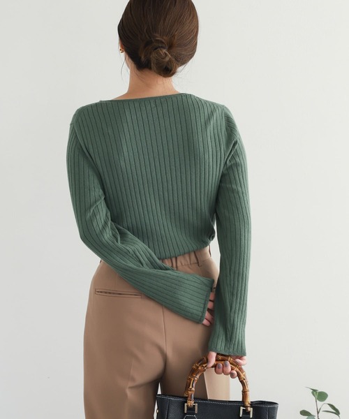 ニット セーター 「UR GREEN」ボートネックワイドリブニット レディース セール】『UR GREEN』ボートネックワイドリブニット（ニット