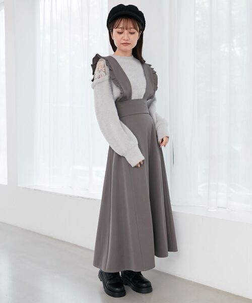 MAJESTIC LEGON(マジェスティックレゴン)の「【WEB限定アイテム】スカートにもなるフリルジャンスカ(ジャンパースカート・レディース・グレー/ブラック・SMALL/MEDIUM)」の12枚目の写真