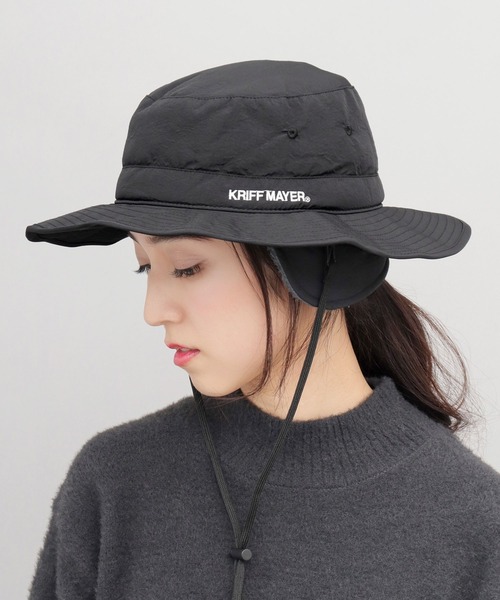 KRIFF MAYER（クリフメイヤー）の「タフタナイロン 裏ボア イヤーフラップ付き アドベンチャーハット（ハット・メンズ・ブラック・FREE）」の3枚目の写真