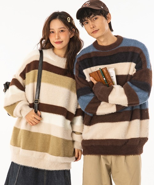 aimoha(アイモハ)の「aimoha outdoor コントラストボーダーファーセーター(ニット/セーター・レディース・チョコ/ベージュ・LARGE/MEDIUM/X-LARGE)」の4枚目の写真