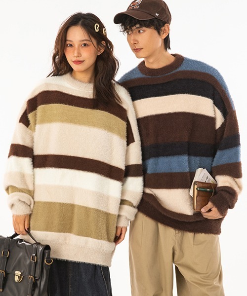 aimoha(アイモハ)の「aimoha outdoor コントラストボーダーファーセーター(ニット/セーター・レディース・チョコ/ベージュ・LARGE/MEDIUM/X-LARGE)」の6枚目の写真