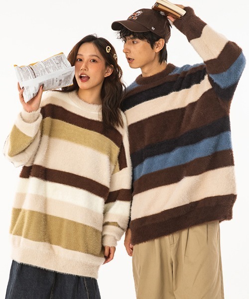 aimoha(アイモハ)の「aimoha outdoor コントラストボーダーファーセーター(ニット/セーター・レディース・チョコ/ベージュ・LARGE/MEDIUM/X-LARGE)」の8枚目の写真