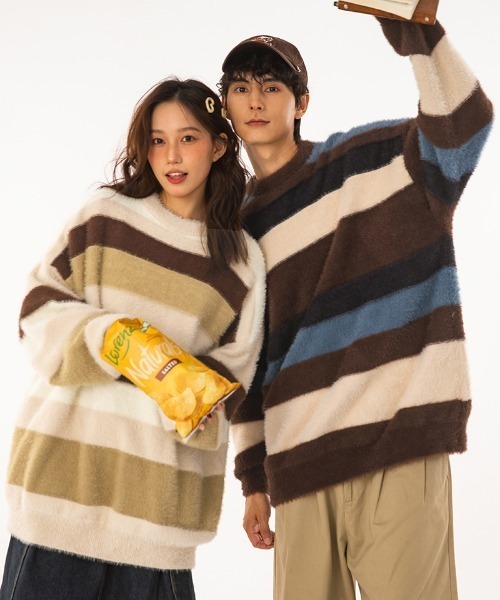 aimoha(アイモハ)の「aimoha outdoor コントラストボーダーファーセーター(ニット/セーター・レディース・チョコ/ベージュ・LARGE/MEDIUM/X-LARGE)」の9枚目の写真