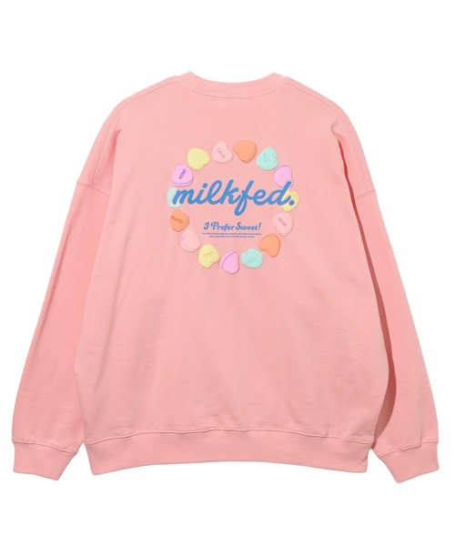 MILKFED.(ミルクフェド)の「CIRCLE HEART SWEAT TOP(スウェット・レディース・ブラック/ライトピンク/オフホワイト・L/M)」の1枚目の写真
