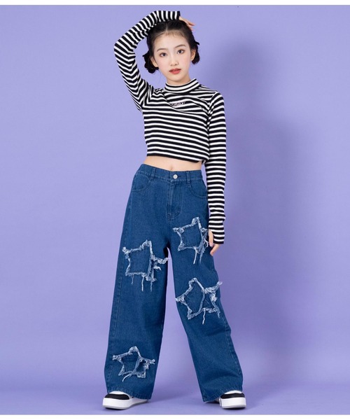 ANAP GiRL(アナップガール)の「星モチーフデニムワイドパンツ(デニムパンツ・キッズ・ライトブルー・XS/S/M)」の4枚目の写真