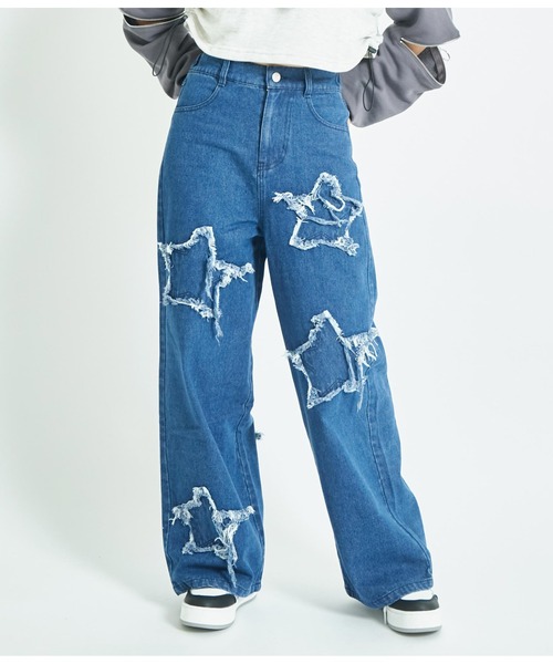 ANAP GiRL(アナップガール)の「星モチーフデニムワイドパンツ(デニムパンツ・キッズ・ライトブルー・XS/S/M)」の8枚目の写真