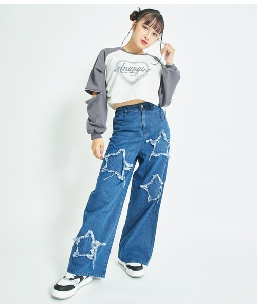 ANAP GiRL(アナップガール)の「星モチーフデニムワイドパンツ(デニムパンツ・キッズ・ライトブルー・XS/S/M)」の11枚目の写真