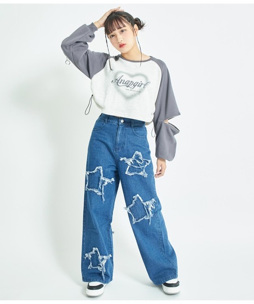 ANAP GiRL(アナップガール)の「星モチーフデニムワイドパンツ(デニムパンツ・キッズ・ライトブルー・XS/S/M)」の12枚目の写真