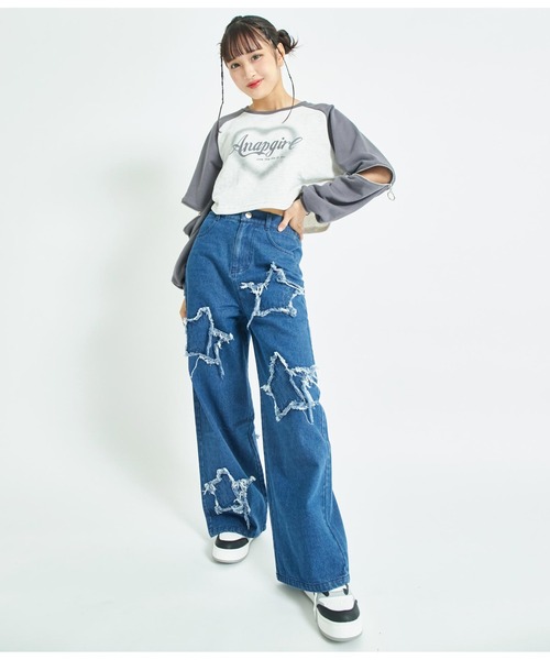 ANAP GiRL(アナップガール)の「星モチーフデニムワイドパンツ(デニムパンツ・キッズ・ライトブルー・XS/S/M)」の13枚目の写真