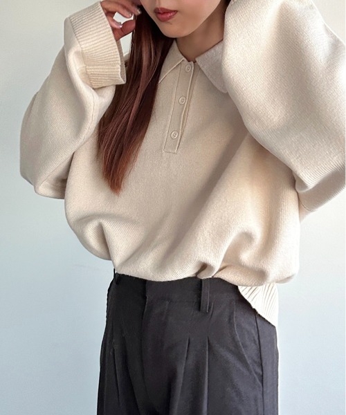 apres jour mignon(アプレジュールミニョン)の「ポロニット【ZOZOTOWN限定アイテム】(ニット/セーター・レディース・グリーン/ブルー/アイボリー/ブラック・フリー/X-LARGE)」の5枚目の写真