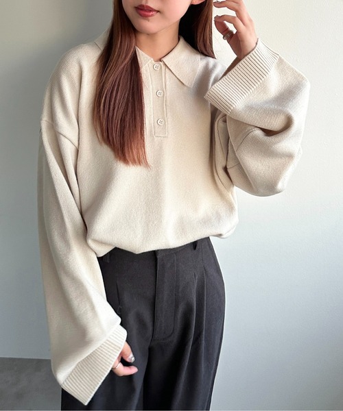 apres jour mignon(アプレジュールミニョン)の「ポロニット【ZOZOTOWN限定アイテム】(ニット/セーター・レディース・グリーン/ブルー/アイボリー/ブラック・フリー/X-LARGE)」の7枚目の写真