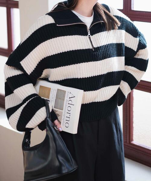 WEGO(ウィゴー)の「WEGO/ハーフジップショートニットプルオーバー(ニット/セーター・レディース・ブラック系その他5/その他2/その他1・FREE)」の2枚目の写真