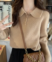 ポロカラーリブニット