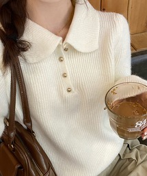 ポロカラーリブニット