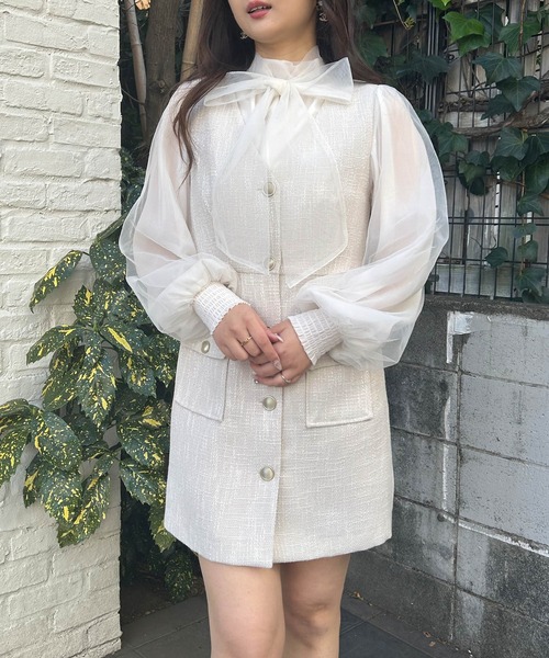 INGNI（イング）の「Vネックツイード／ジャンスカ（ジャンパースカート・レディース・ホワイト系その他5/ホワイト系その他7/ブラック系その他2・M）」の2枚目の写真