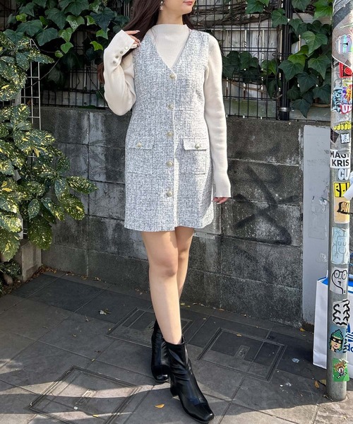 INGNI（イング）の「Vネックツイード／ジャンスカ（ジャンパースカート・レディース・ホワイト系その他5/ホワイト系その他7/ブラック系その他2・M）」の14枚目の写真